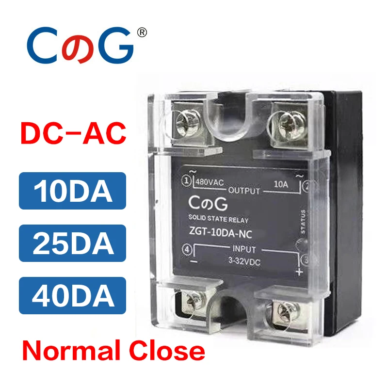 

CG 10A 25A 40A DA NC Normally Closed SSR Single Phase DC Control AC Heat Sink SSR-10DA 25DA 40DA NC Solid State Relay