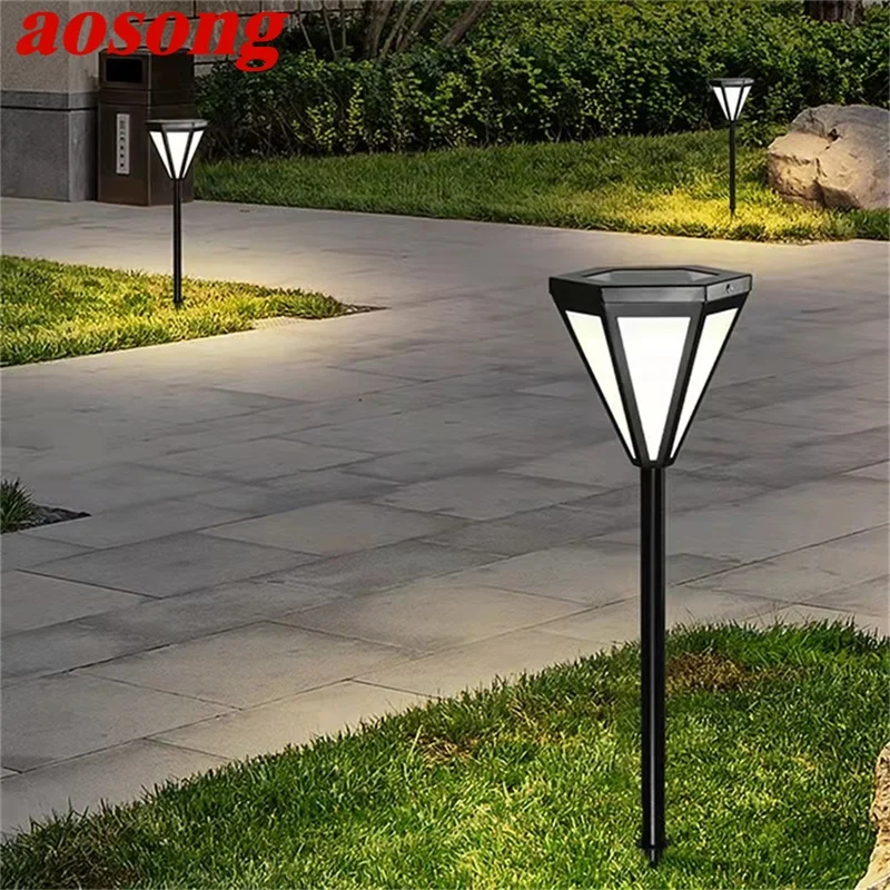 

AOSONG Outdoor Contemporary Simple Lawn Lamp Black LED Lighting Waterproof Home for Villa Garden