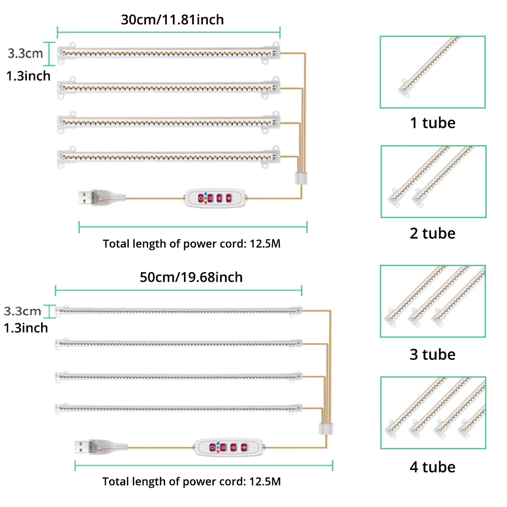 LED Plant Growth Light Bar Dimming Timer USB Sunlight Growth Light Full Spectrum Suitable for Greenhouse Hydroponic Succulents