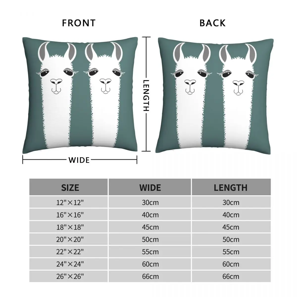 LLAMA TWINS Square Pillowcase Polyester Linen Velvet Printed Zip Decor Bed Cushion Case 45x45