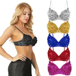 Womens Sexy Bra Erotic Lingerie Fashion Sparkle Sequins Beading Padded Bra Top Female Belly Dancing Performance Costume Clubwear