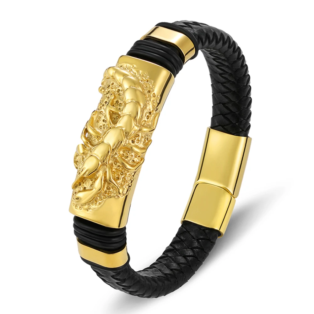 TYO موضة حبل مضفر الفولاذ المقاوم للصدأ الروبيان Anymal الرجال سوار جلد طبيعي اكسسوارات هدية لصديق دروبشيبينغ #5