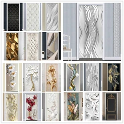 PVC Door Sticker Modern 3D Abstract Fashion Line Silver Pearl Wallpaper Living Room Art Door Poster Self-Adhesive Mural Stickers