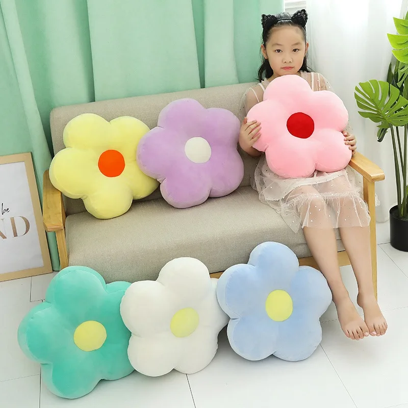 Fresh Colorful Daisy Flower Plush Pillow Toy Soft Cartoon Plant Stuffed Doll Chair Cushion Car Pillow Kids Lovers Birthday Gift