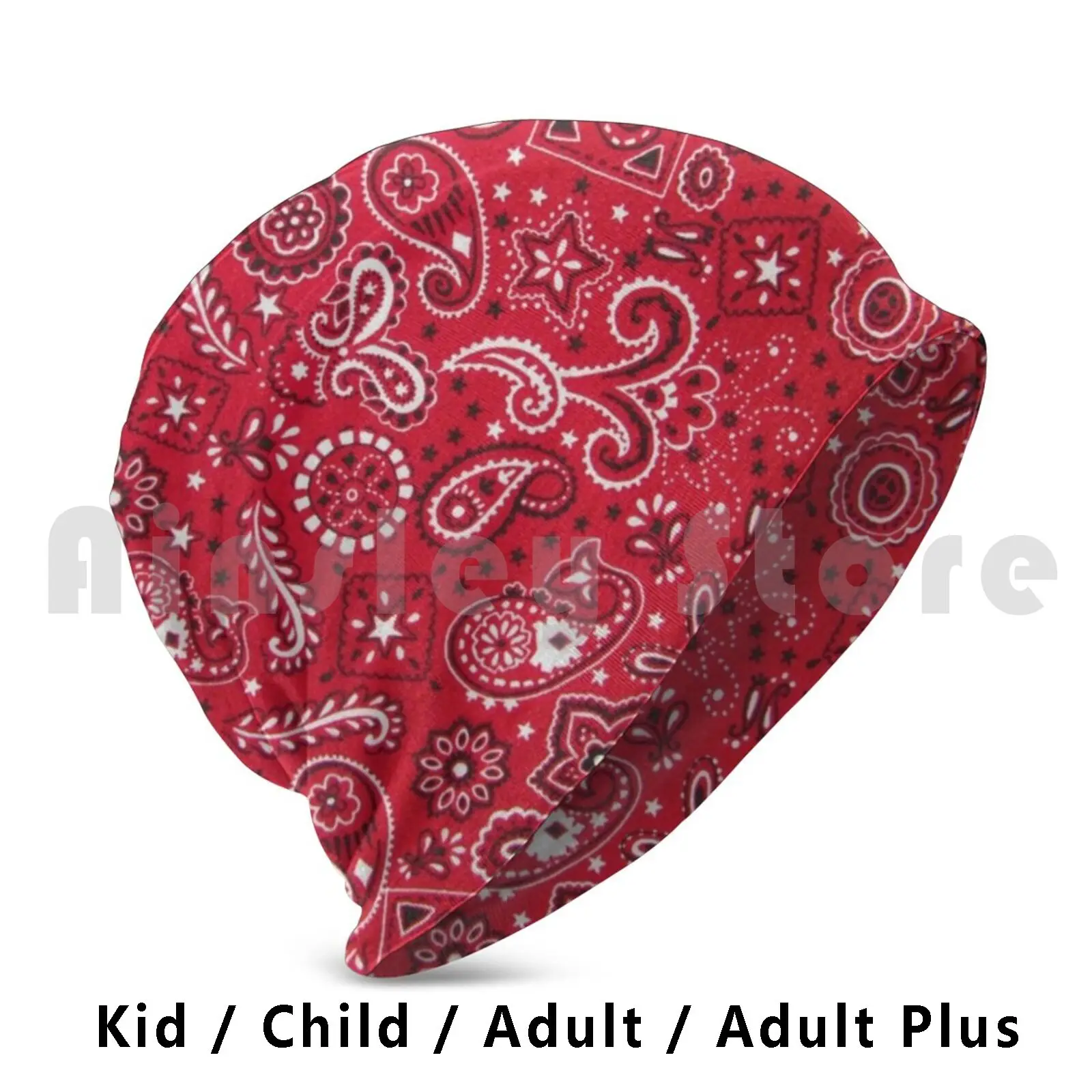 Beanie-Red Paisley Pattern Beanies Knit Hat 327 Beanies Print Cold Hygiene Flu Quarantine Work From Home Virtual