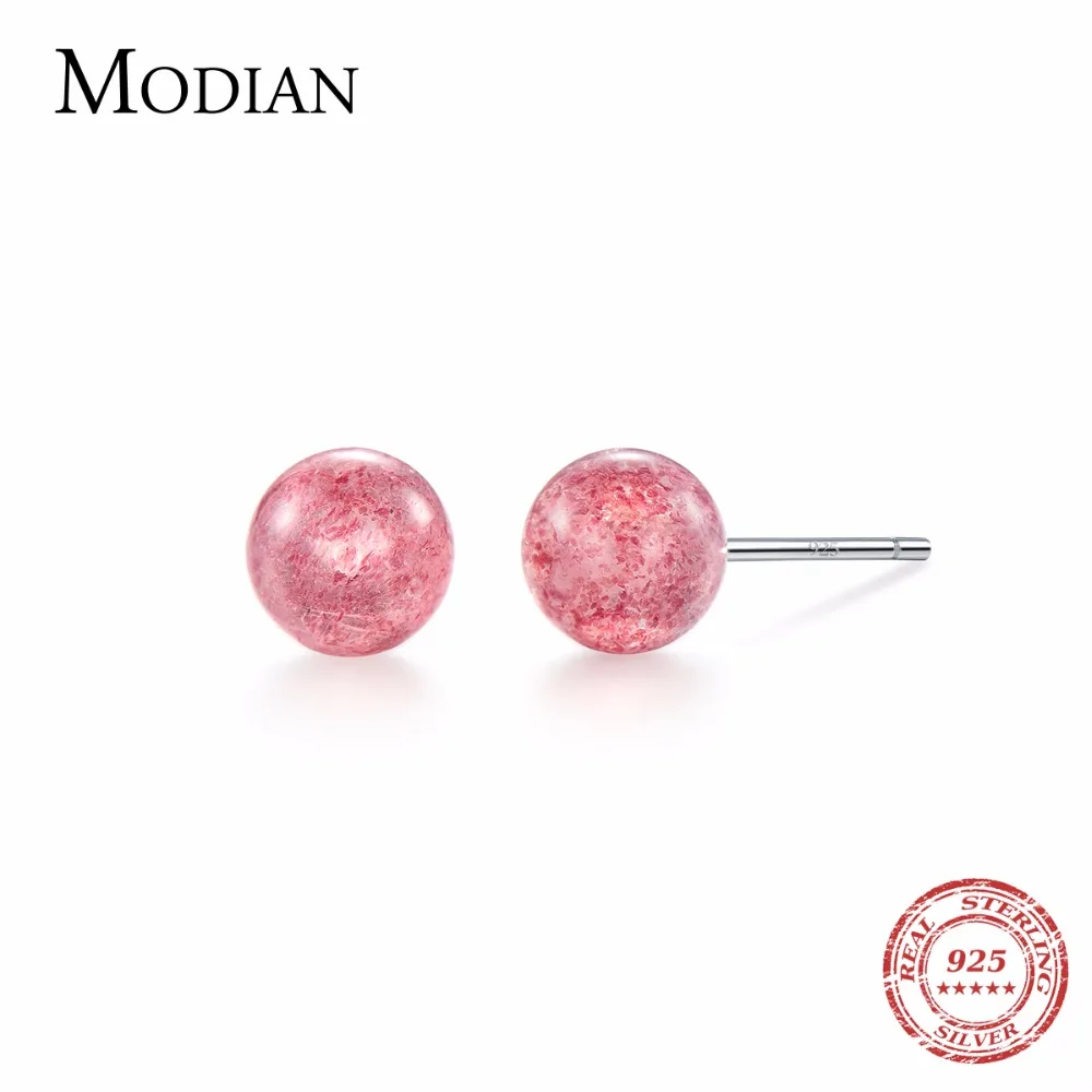 MODIAN 925 Sterling Silver Women's Jewelry Fashion Tiny Strawberry Crystal Stud Earrings Gift for Women Kids Lady Madam Women