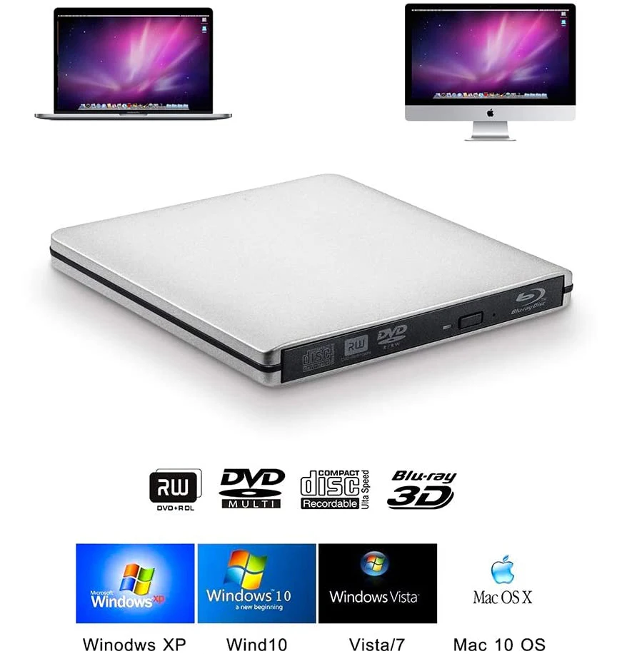 Grabadora de Blu-ray USB3.0 Externa, Grabadora Óptica BD-RE, Lector de BD-ROM 3D, Reproductor de Blu-ray, Grabadora de DVD para Computadora Portátil/de Escritorio