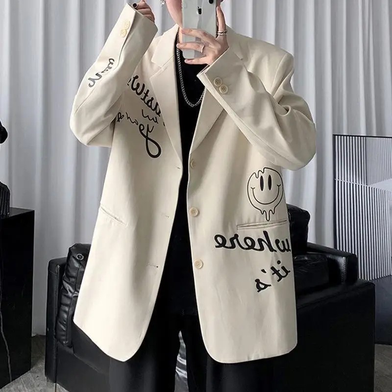 Oversized Apricot Letters Graffiti Blazer Women Jacket Coat Loose Streetwear Spring Outerwear 2021New Korean Style Office Ladies