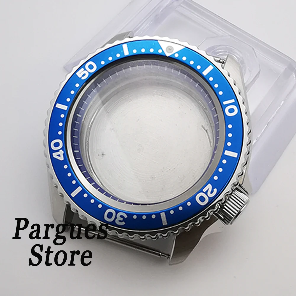 41mm sterile sapphire glass SS polished watch case blue chapter ring fit NH35 NH36 movement SKX