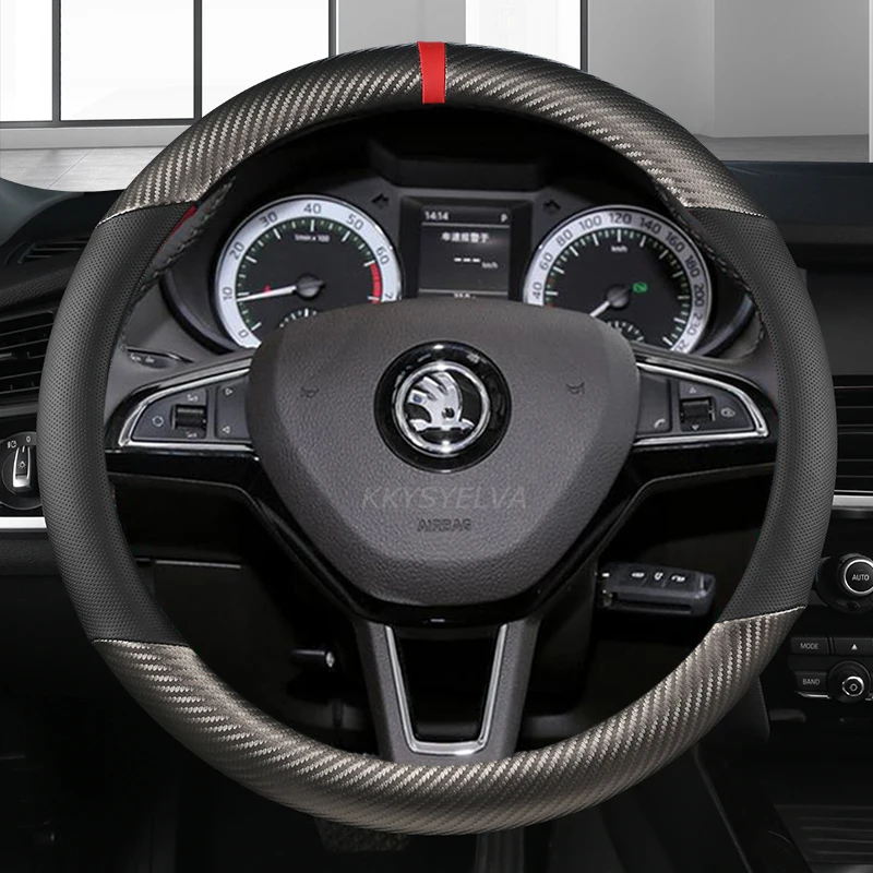 Carbon Fibre + PU Leather Car Steering Wheel Cover for Skoda Octavia A5 A7 RS Octavia 2 3 Combi Auto interior Accessories