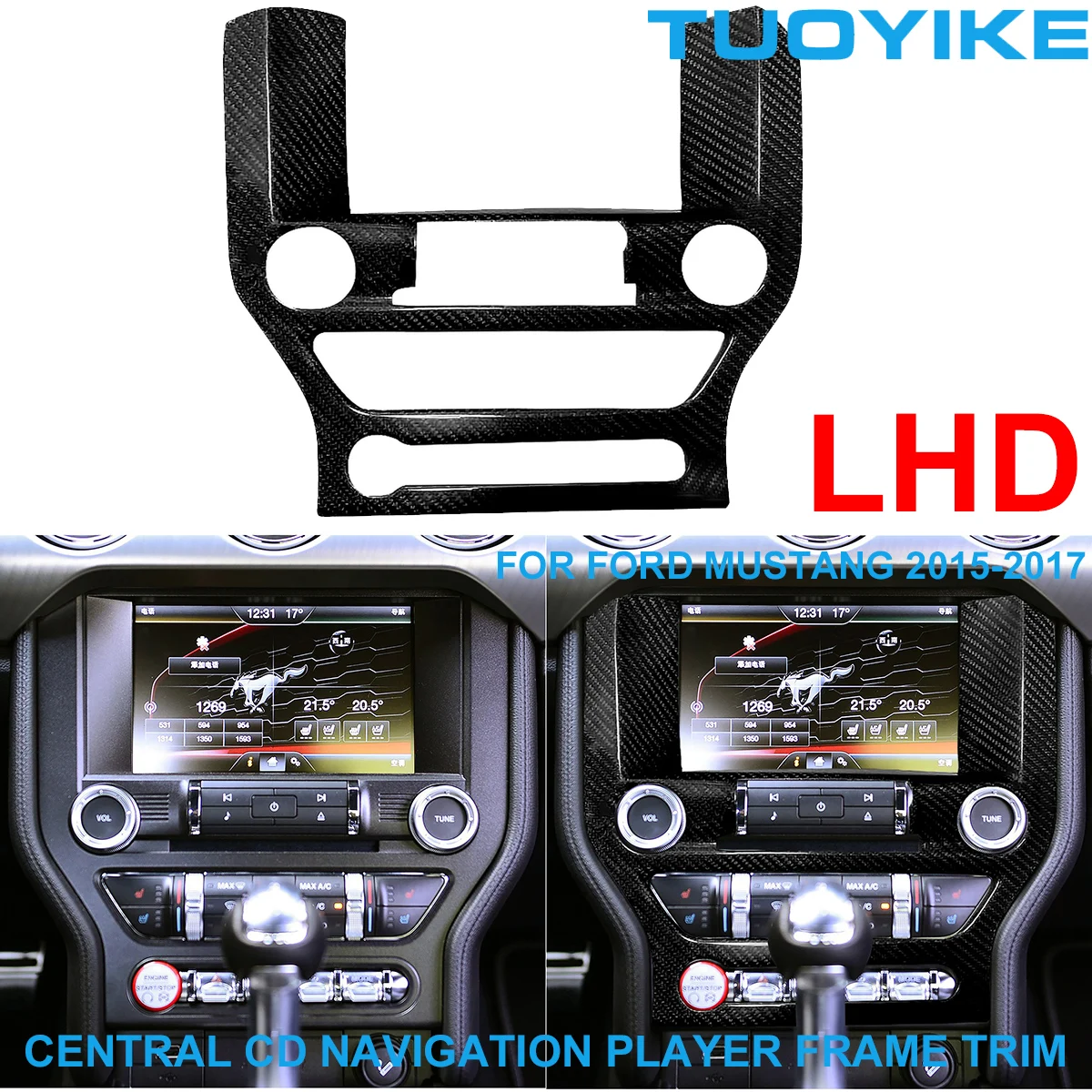 

LHD Car Styling Real Carbon Fiber Central CD Player Navigation Frame Cover Panel Sticker For Ford Mustang 2014-2018 Interior