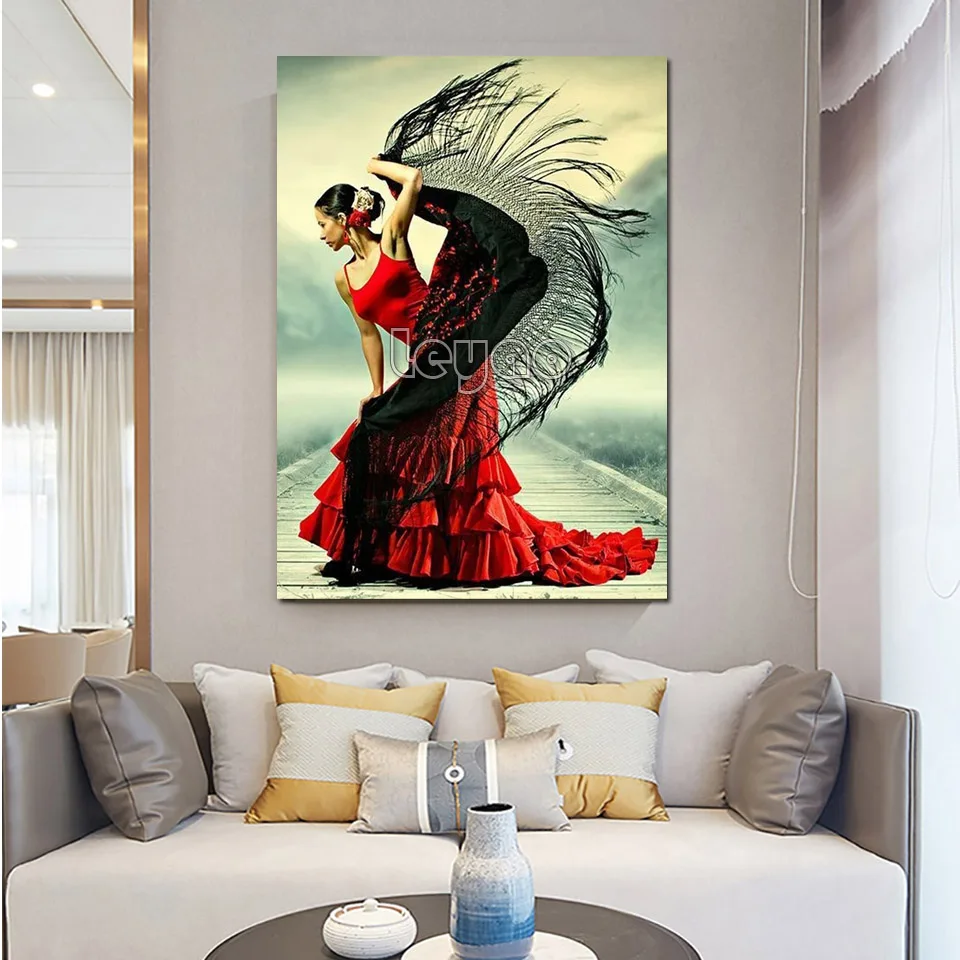 5d Diamond Painting Portrait Red Dress Dancer Full Set Diamond Embroidery With Square Round Stones Diamond Mosaic Home Decor