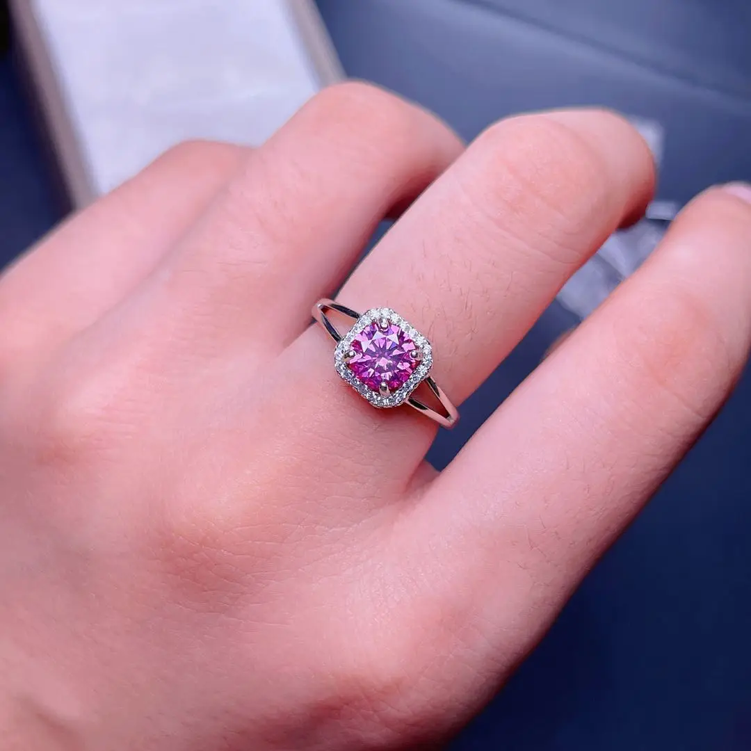 New Crackling Pink Moissanite Ring for Women Jewelry Engagement Ring for Wedding Real 925 Silver Party Gift 1 Carat Lab Diamond