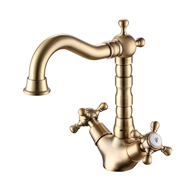 High Quality Brass Bathroom faucet Vintage Classic Gold/Antique Dual Handle Retro Antique Basin Faucet Cold hot water Basin Tap