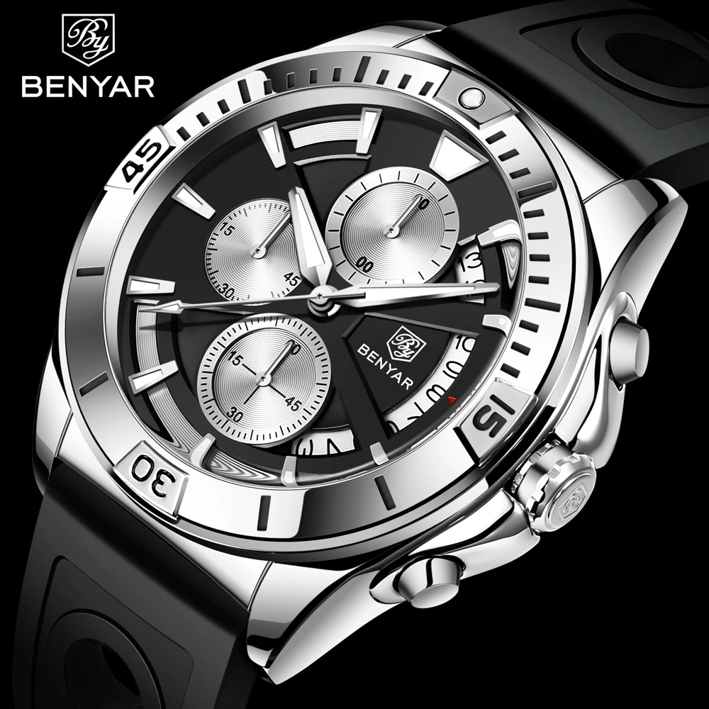 BENYAR Quartz Mens Watches 2023 New Top Brand Luxury Chronograph Watch For Men Sport Military Waterproof Clock Relogio Masculino