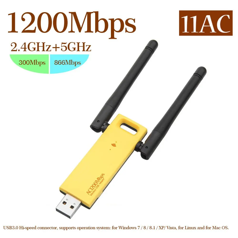 1200Mbps USB 3.0 WiFi Adapter Dual Band 2.4G 5G AC1200 Wireless Network WiFi Adapter Ethernet 802.11AC w/ Antenna for Laptop PC