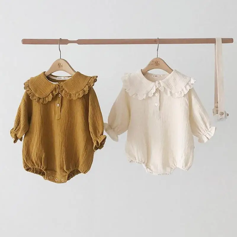 Baby Spring Autumn Clothing Infant Newborn Baby Girls Bodysuit Cotton Clothes Outfit Ruffle Collar Baby Jumpsuit Playsuit