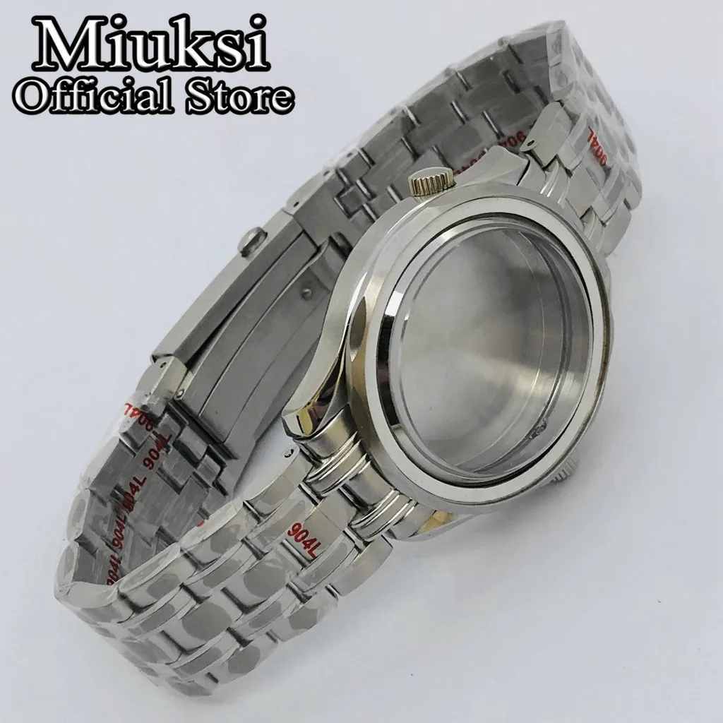 Miuksi 41mm silver sterile watch case sapphire glass fit NH35 NH36 ETA2824 2836 Mingzhu DG2813 3804 Miyota 8205 8215 movement