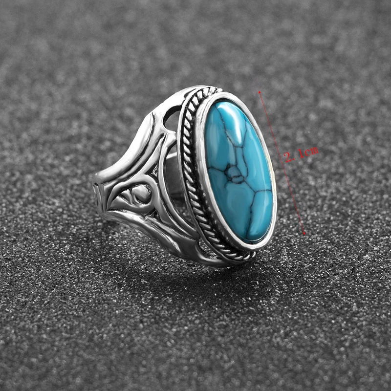 Vintage Stone Ring Fashion Jewelry Simulated Turquoise Finger Rings For Women Men Wedding Party Jewelry Gift