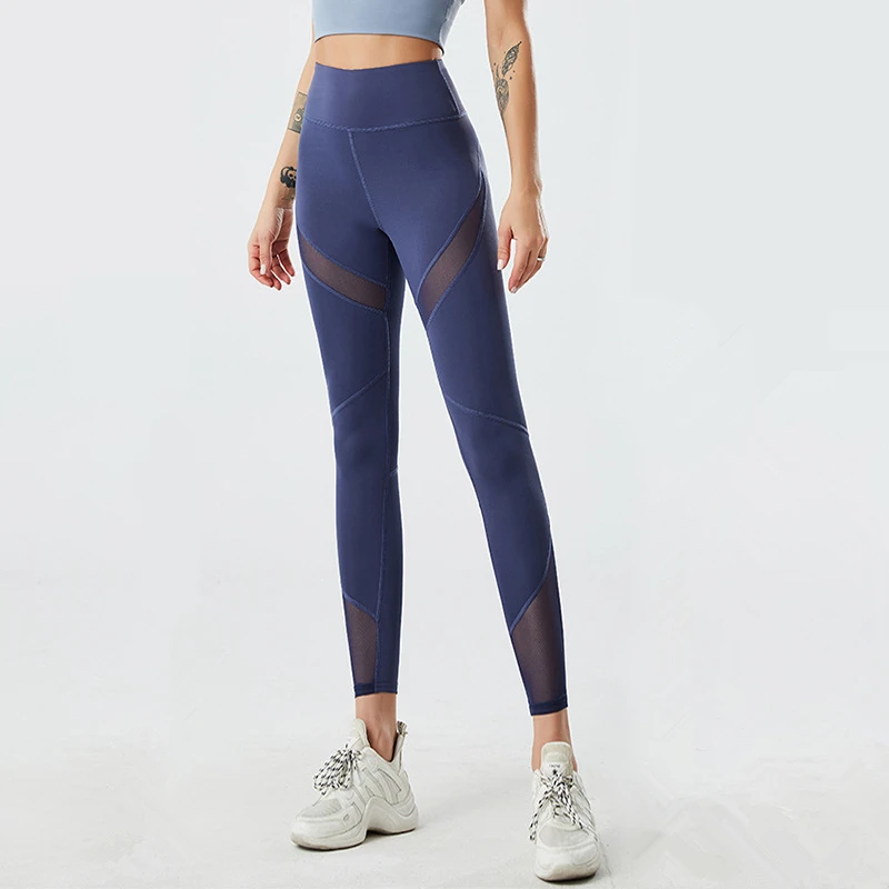 Women Mesh Sport Leggings High Waist Hip Lifting Yoga Pant Quick Dry Running Trousers Girls Elastic Gym Workout Tights Sportwear