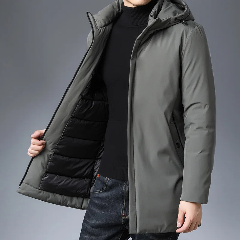 Dn1909 Winter Mid-Length Cotton Jackets For Men Casual Loose Thicken Warm Fashion All-Match Handsome Simple Male Hooded Coats