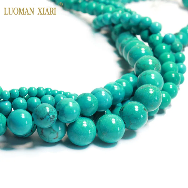 Top  United States Green Turquoises Round Natural Stone Beads For Jewelry Making DIY Bracelet Necklace  4/6/8/10/12 MM