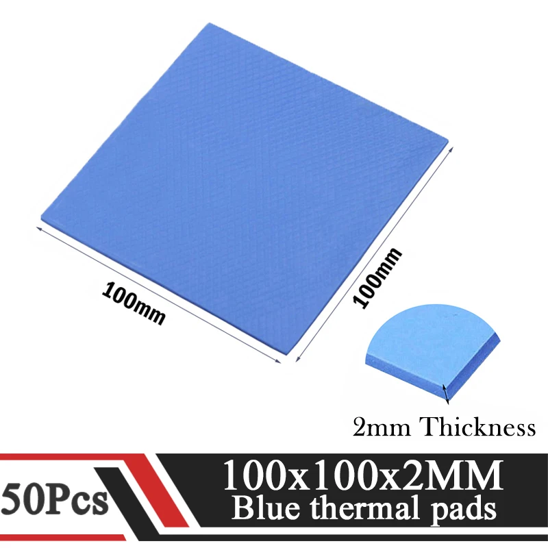 50Pcs/Lot Gdstime 100mmx100mmx2mm Blue Conductive Silicone Pdas 2.0mm Thickness 0.2cm 100mmx2mm Thermal Pads