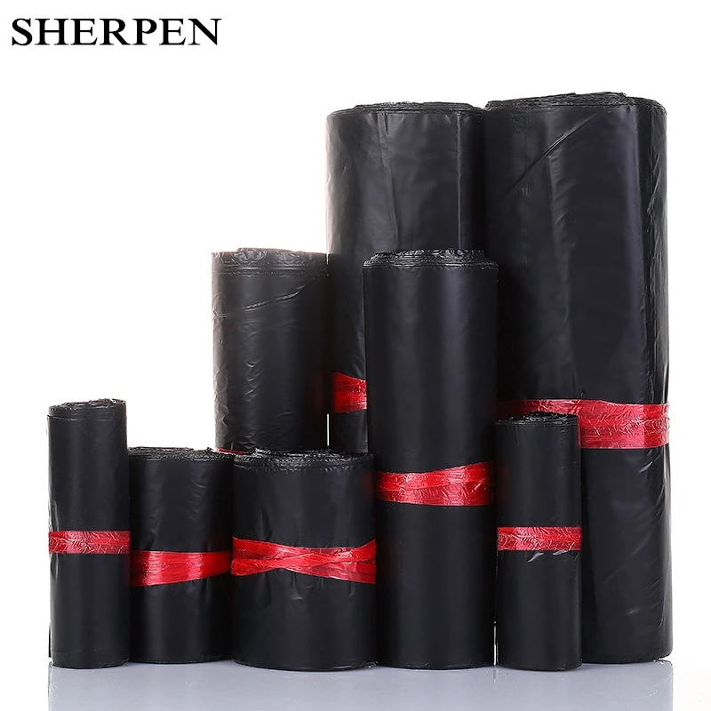 SHERPEN Black Poly Bags Packaging Self-seal Adhesive Courier Bags Plastic Poly Envelope Postal Shipping Mailing Logistics Bag