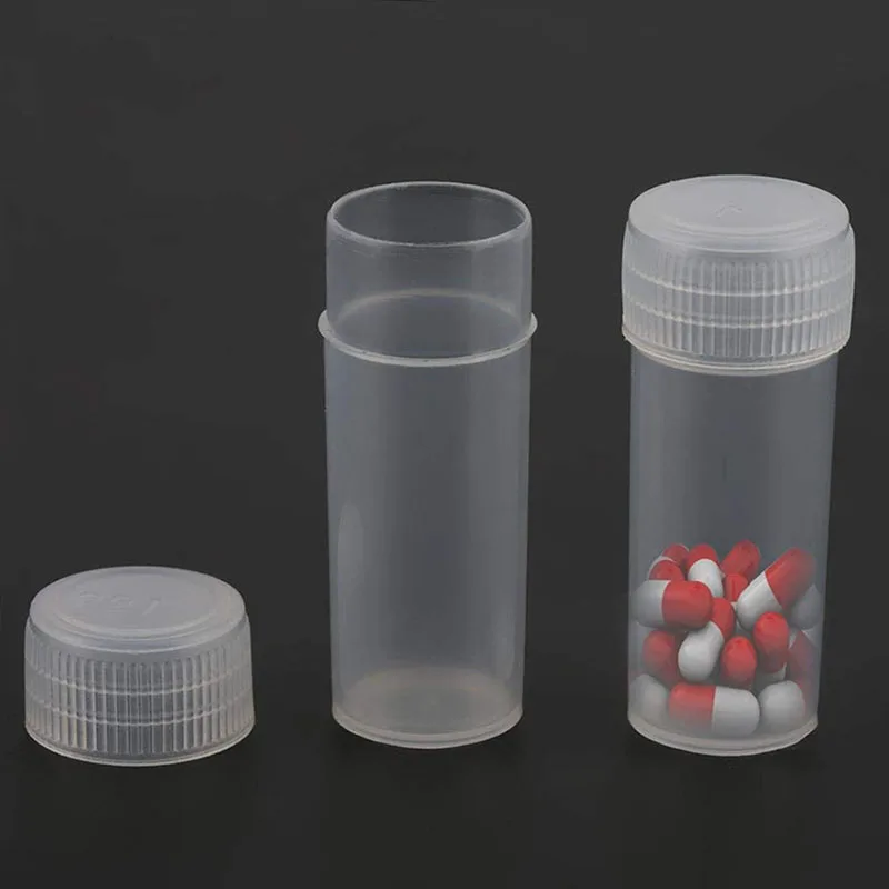 100Pcs 5ml Plastic Test Tubes Sample Vial Powder Craft Bottles Small Medicine Pill Capsule Storage Container With Screw Cap