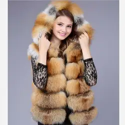 Natural red fox fur hooded vest Silver fox added hat vest Real fox fur made vests Winter warm fashion casual European street sty