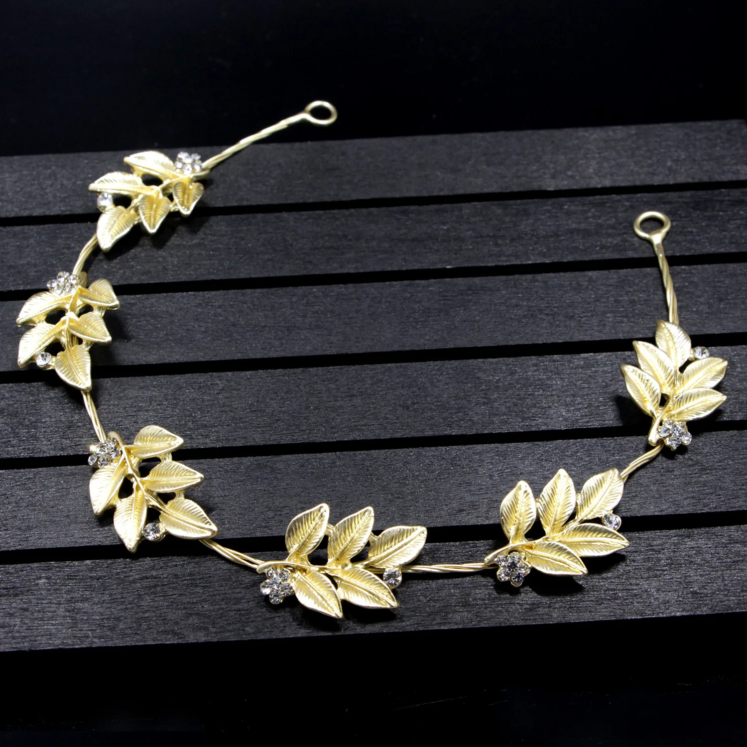 Women's Leaf Headband Golden Color Rhinestone Inlaid Headband Simple Retro Style Hair Accessories Gift Hairband LL@17