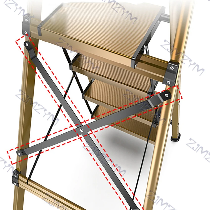 Escalera de espiga multifuncional para el hogar, escalera plegable de aleación de aluminio grueso, ligera, de 4 escalones, H001-20