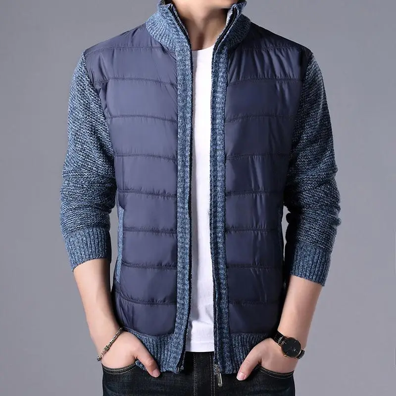 2023 New Men\'s Thick Sweater Coat Male Autumn Winter Parkas Patchwork Sweatercoat Zipper Cardigans Sweater Man Jacket Outerwear