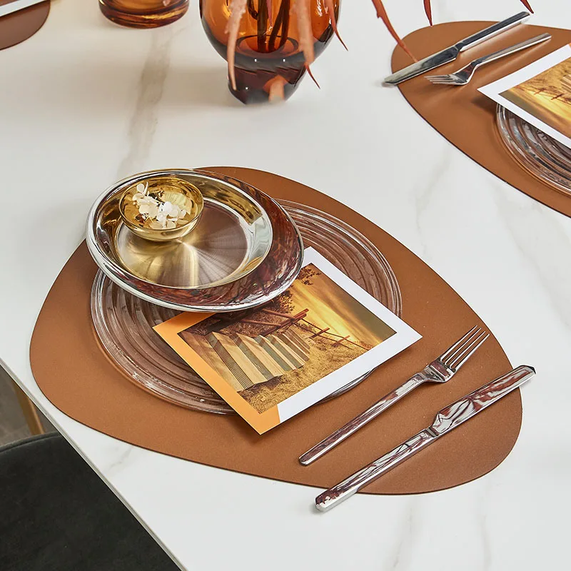 European Tableware Soft Decor Exhibition Hall Dining Table Plate Brown Special Placemat Wavy Concave Convex Round Glass Tray Mat