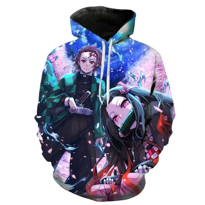 New Cartoon Anime Hoodies Demon Slayer Kimetsu No Yaiba 3D Print Men Long Sleeve Hoodie Streetwear Boy Girl Kids Sweatshirt