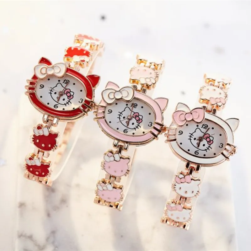 Gran oferta de relojes para niños y niñas, pulsera encantadora de dibujos animados, reloj para estudiantes y niños KT, bonito reloj de cuarzo, regalo de cumpleaños de alta calidad