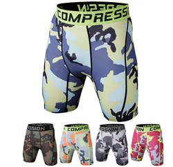 Correndo shorts de compressão homens camuflagem musculação workout collants secagem rápida ajuste ginásio fitness leggings curtas roupa interior do esporte