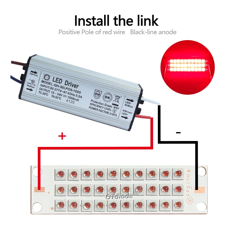 20W 30W 50W 100W coltiva LED COB Chip rosso intenso 660nm fai da te pianta crescita della frutta lampada luce diodo SMD 55*15mm con substrato di rame