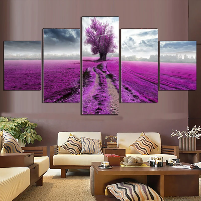 

No Framed Canvas 5Pcs Lavender Purple Flowers LOVE Home Wall Art Posters Pictures Home Decor Multi 13 For Living Room Paintings