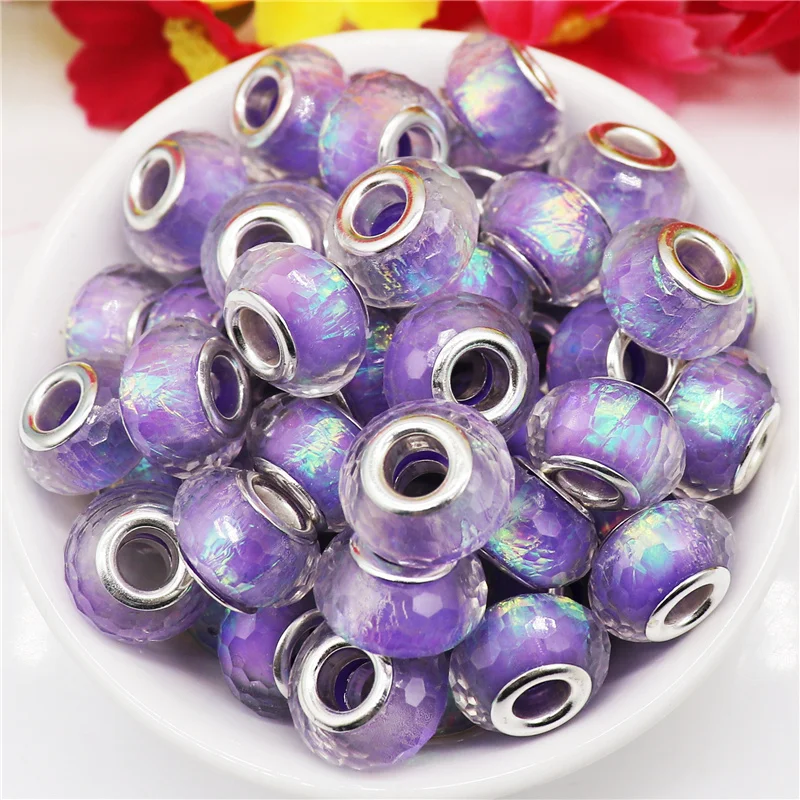 10Pcs Blue Color Glitter Faceted Cut Murano Charms Beads Big Hole for Jewelry Making Fit Pandora Bracelet Women Jewelry Making