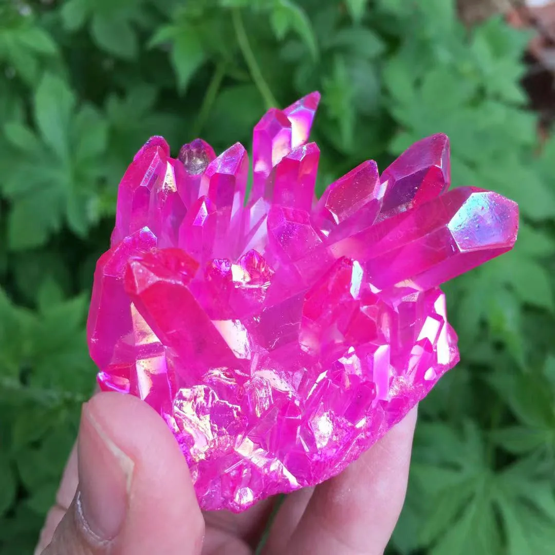 natural crystal Red angel aura quartz cluster specimens cured Titanium coating quartz cluster