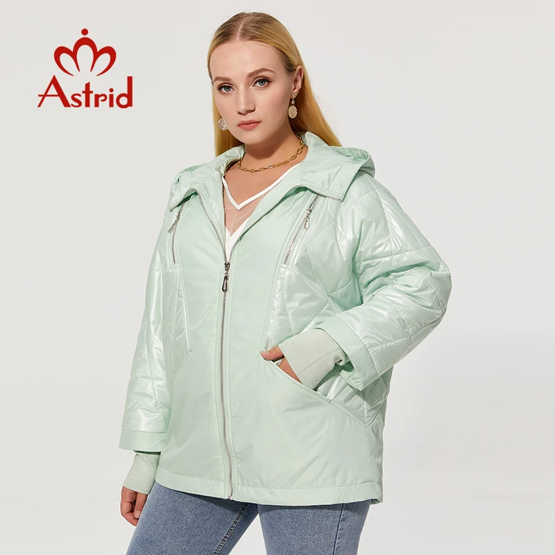 Astrid 2022 Autumn New Women\'s Thin Cotton Jacket Windproof Warm Plus size with Hood Zipper Coat Women Parkas Outerwear AM-8734