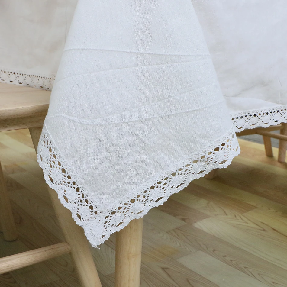 Cotton Blend Fabric Solid Color Tablecloth Rectangle Table Cover Cloth Kitchen Dinner Restaurant Buffet Wedding Decor White