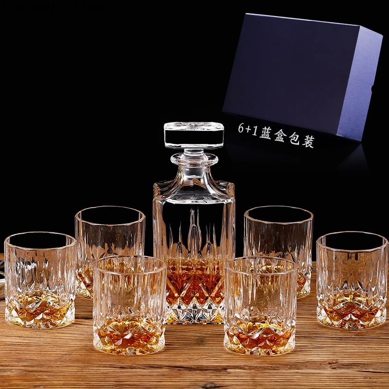 

European Style Crystal Glass Whiskey Glass Seven-piece Set Bar Wine Set Transparent Drinkware Set Present Delicate Gift Box