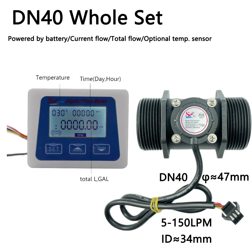Sea Zhongjiang Digital Flow Meter With YF-DN40 5-150LPM Flowsensor G1 1/2\