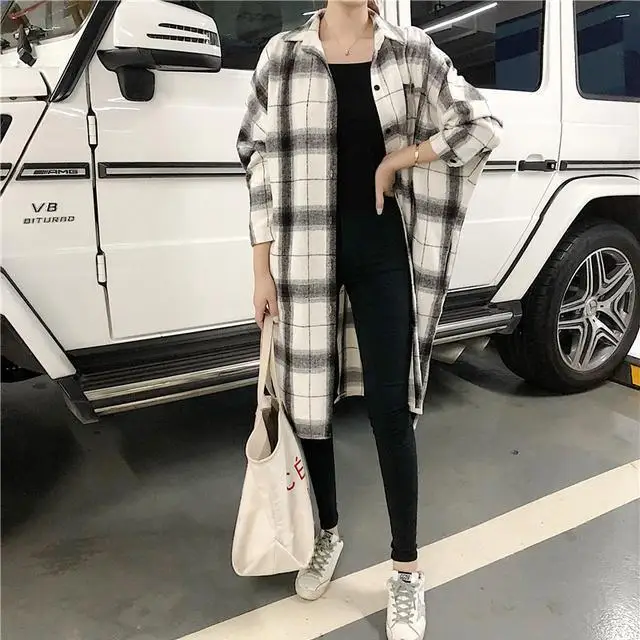 Plaid Shirt Women\'s 2024 Spring and Autumn Leisure Loose Long Sleeve Mid-Length over-the-Knee Sun Protection Top Coat