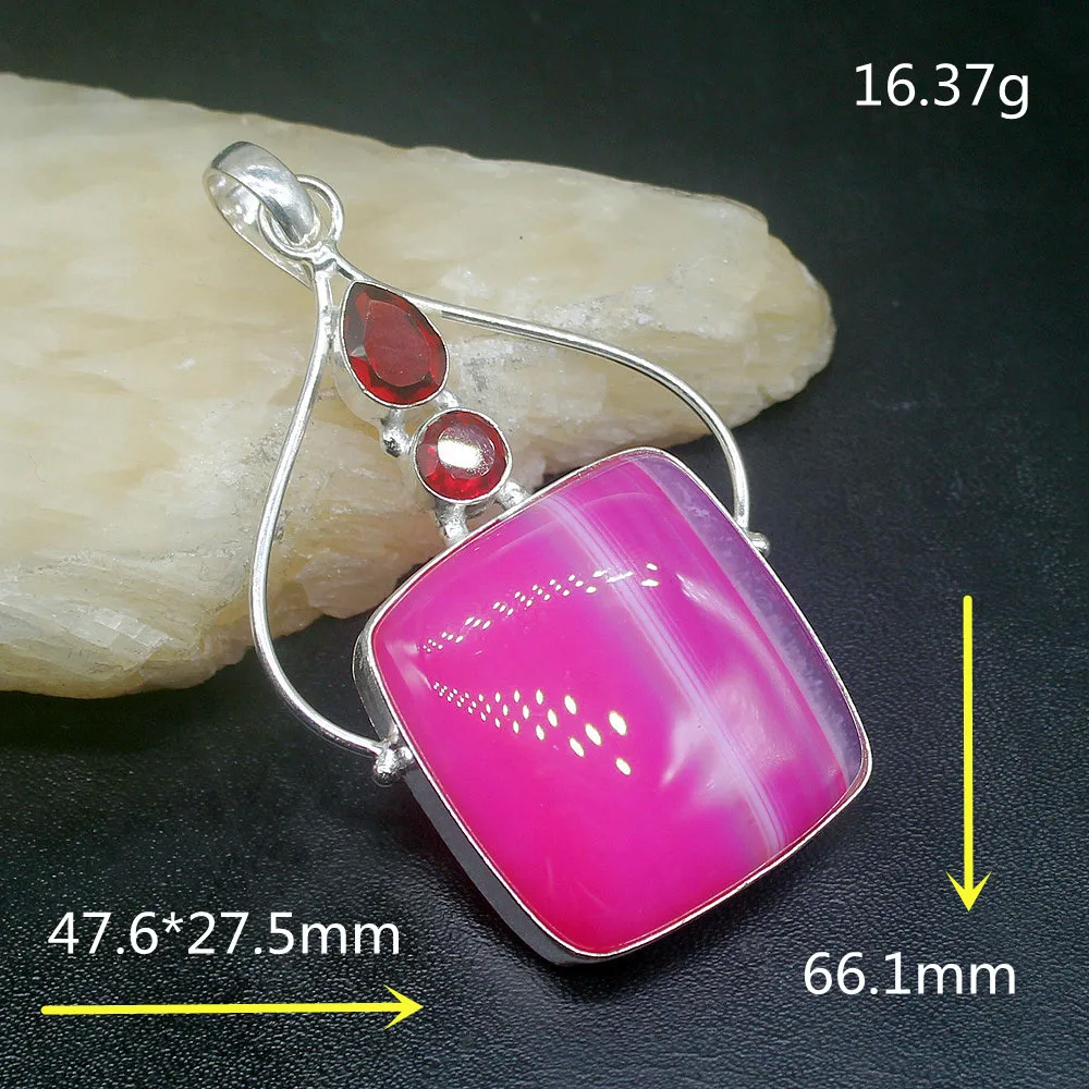 Gemstonefactory Jewelry Big Promotion 925 Silver Botswana Agate Red Garnet Lovely Women Ladies Gifts Necklace Pendant 1240