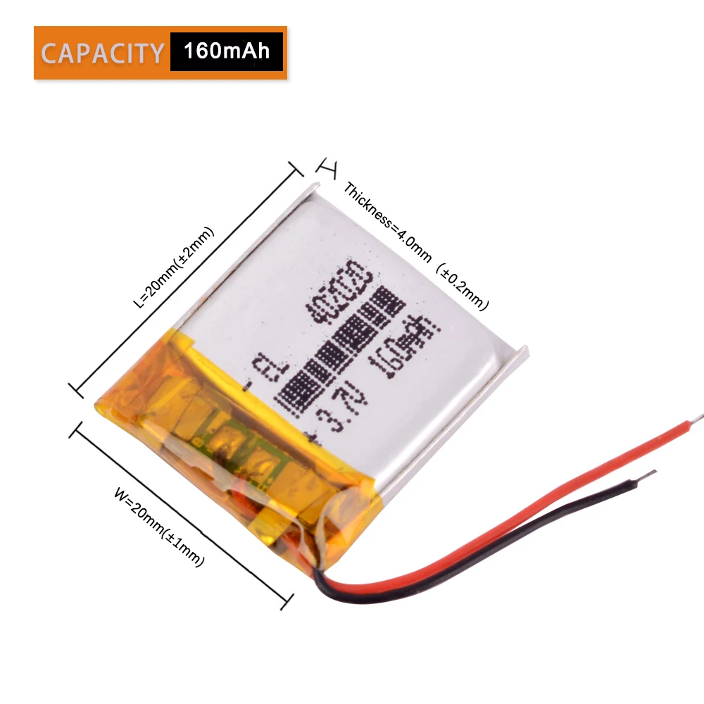 3.7V 160mAh 402020   Batería recargable del polímero de Li-ion de litio para los juguetes pequeños de los auriculares del altavoz de Bluetooth
