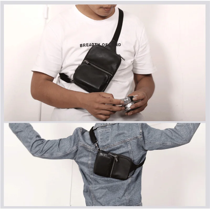 Mini bolsa de almacenamiento de cuero de vaca para hombre, bolso de pecho hecho a mano, de alta gama, informal, 100%