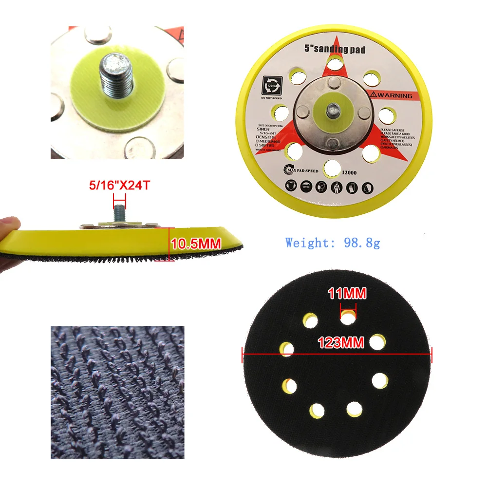 5 Inch 8 Holes Sanding Pad 125mm Backing Plate Hook and Loop For Random Orbit Sander Abrasive Tools
